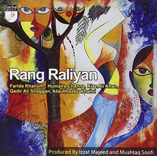 "Album cover art featuring abstract faces and text 'Rang Raliyan' with artist names listed."