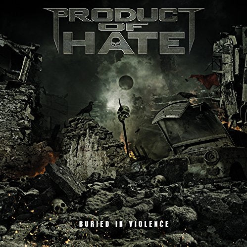 Dark, apocalyptic album cover with skulls, ruins, and a raven.