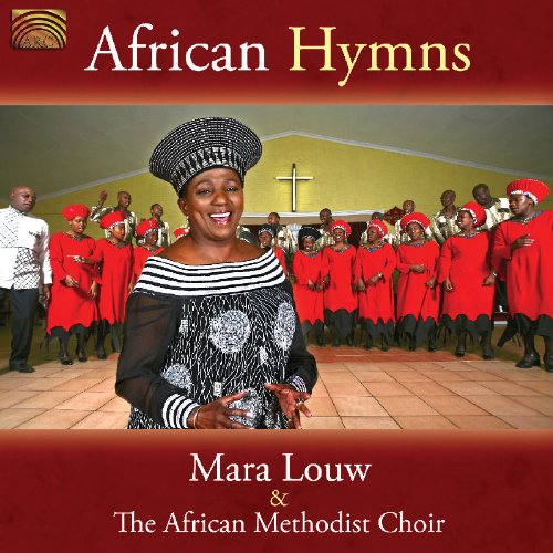 "CD cover featuring a woman and choir in traditional attire, with 'African Hymns' title."