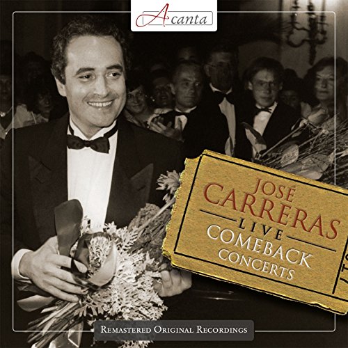 Black-and-white image of José Carreras in tuxedo, holding flowers, on CD cover.