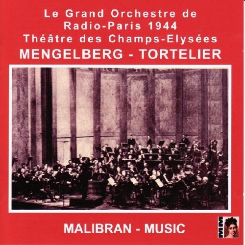 Red CD cover with orchestra image and white text, featuring a woman's portrait logo.