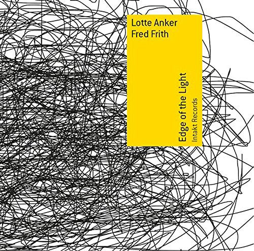 "CD cover art with yellow rectangle, black scribbles, and text 'Lotte Anker Fred Frith Edge of the Light'."
