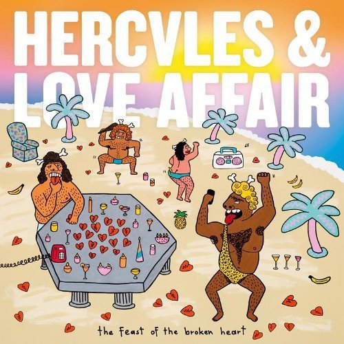 "Album cover art featuring cartoon characters at a beach party with hearts and drinks."