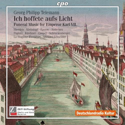 "Album cover with vintage illustration of a river scene and European-style buildings."