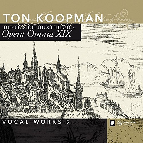 "CD cover with medieval town illustration and text 'Ton Koopman' and 'Vocal Works 9'."