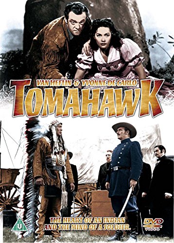 "Tomahawk DVD cover featuring a man and woman and a soldier and Native American."