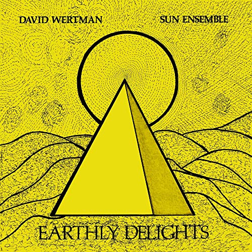 "Yellow album cover featuring a stylized pyramid and circle design with black outlines."