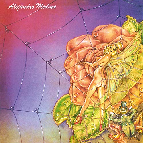 "Vinyl record cover with surreal, abstract illustration of a woman trapped in a web."