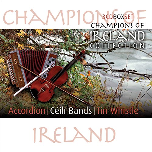 "CD cover featuring violin, accordion, and tin whistle near a body of water."