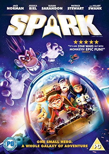 DVD cover for "Spark" featuring animated characters in a spaceship amidst a galaxy scene.