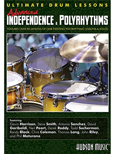 "Drum set DVD cover with drums and cymbals, titled 'Advanced Independence & Polyrhythms'."
