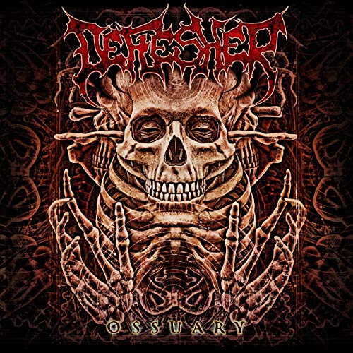 Album cover featuring a skeleton surrounded by bones with red and black background.