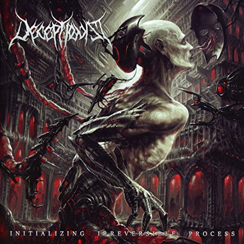 Album cover art featuring a humanoid figure surrounded by dark, robotic creatures in a gothic setting.
