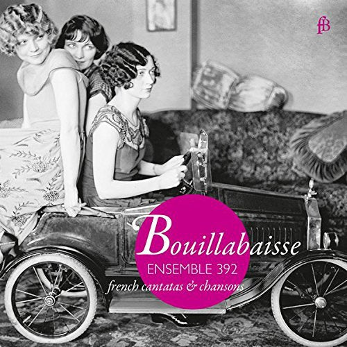 "Album cover with three women in 1920s attire riding a vintage car."
