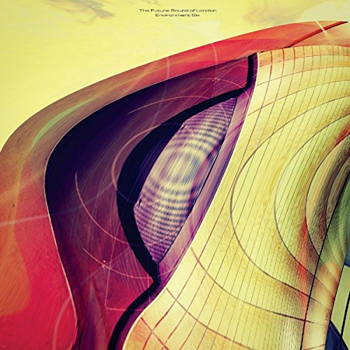 The image depicts a music CD cover. Alt text: "Abstract, colorful CD cover with curved shapes and yellow background."