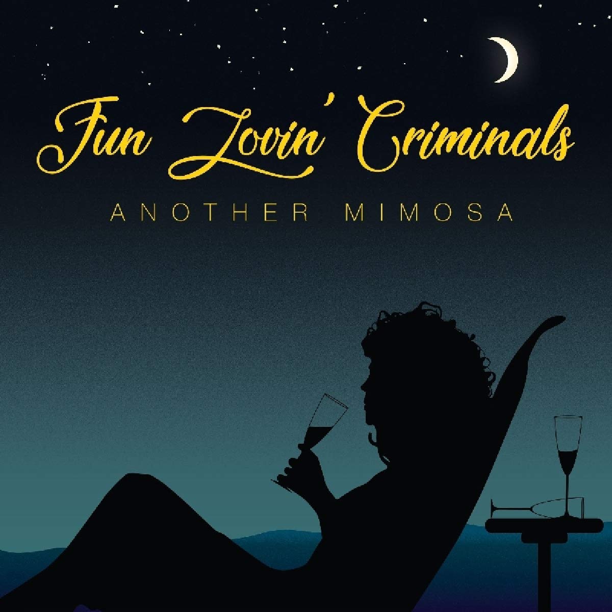 "CD cover featuring a silhouette of a person drinking under a starry night sky."