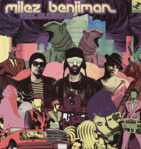 "Album cover with collage of people, animals, and objects in pastel colors."