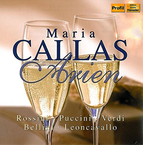 "CD cover featuring two champagne flutes with 'Maria Callas Arien' text overlay."