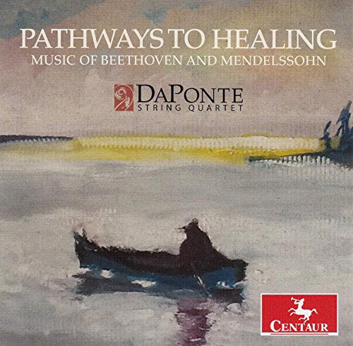 "Daponte String Quartet CD cover featuring a serene watercolor painting of a boat on water."