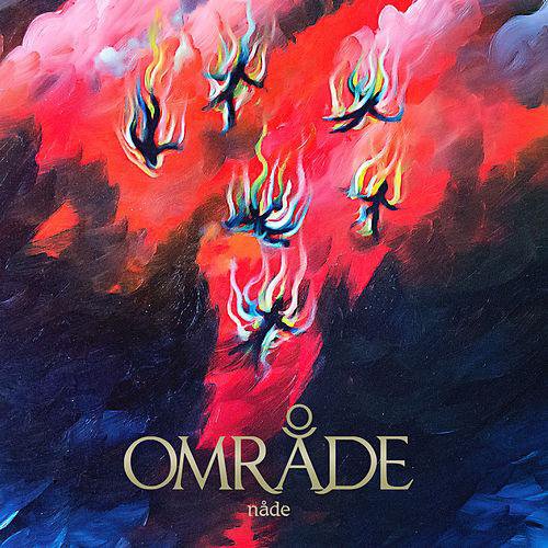 The image is an album cover with a red and blue abstract background.