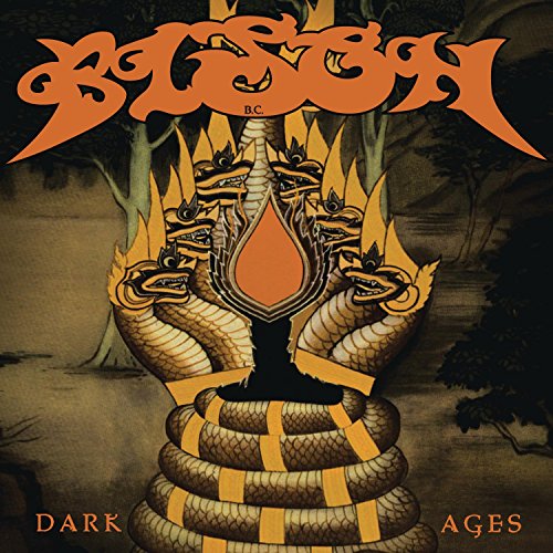 "Album cover art featuring a coiled snake with flames and orange text."