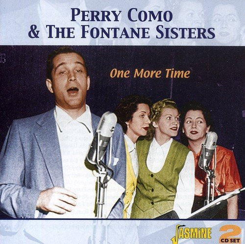 Perry Como and The Fontane Sisters sing into microphones on a CD cover.