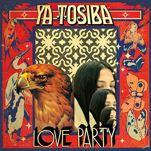 Album cover with red background, eagle, and three women's faces.