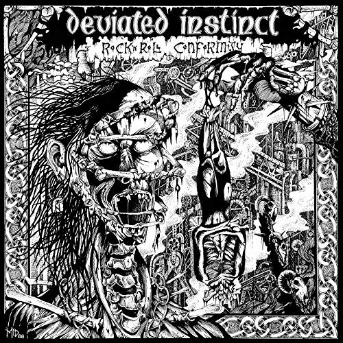 Black and white vinyl album cover with a grotesque, detailed illustration and bold text.