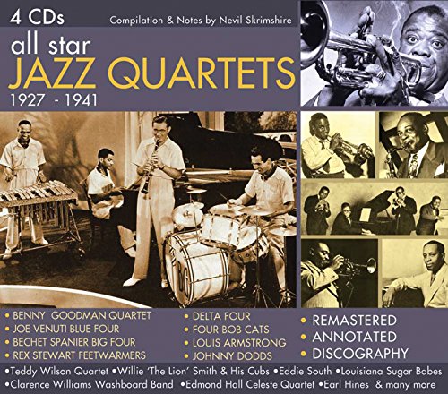 "CD cover with jazz musicians in black and white, titled 'All Star Jazz Quartets'."