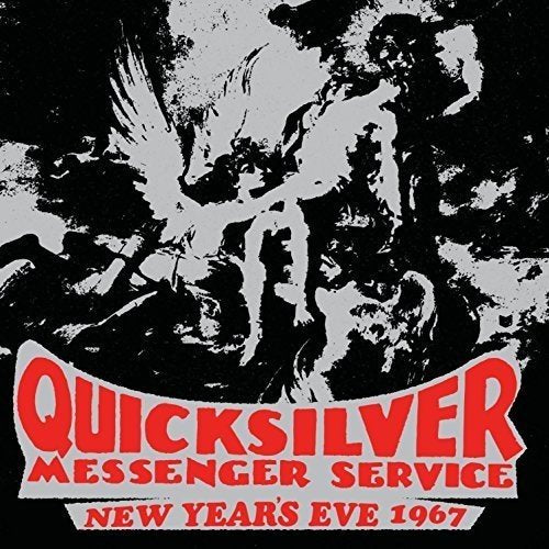 "Album cover with abstract black and white image and red text."