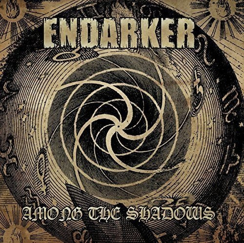 "Album cover with 'Endarker' and 'Among the Shadows' text, featuring a spiral design."
