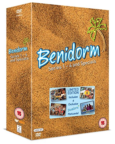 Brown DVD box set with "Benidorm" title and palm tree graphic on the front.