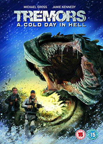 "Tremors A Cold Day In Hell" DVD cover featuring a giant worm and armed men.