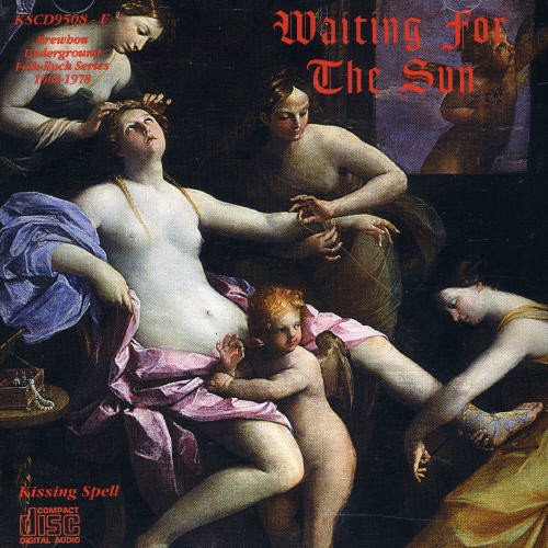 "CD cover featuring a Renaissance painting of reclining nude women and children, with red text."