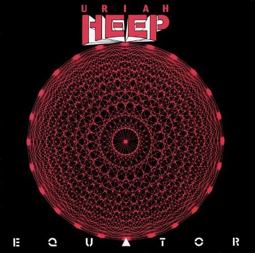"Album cover with red sphere on black background, titled 'Uriah Heep Equator'."