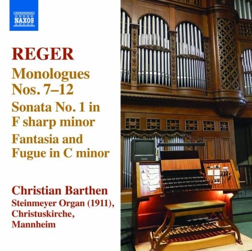 "CD cover featuring a large wooden pipe organ with detailed text on the left."