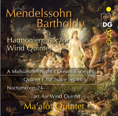 "CD cover featuring a classical painting with 'Mendelssohn Bartholdy' and 'Ma'alot Quintet' in yellow text."
