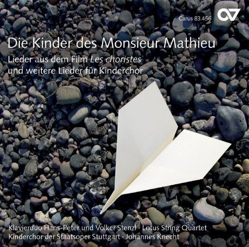 A CD cover featuring a white paper boat on a bed of pebbles.