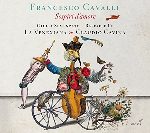 "Album cover with whimsical illustration of a man and bird-like figure on a cart."