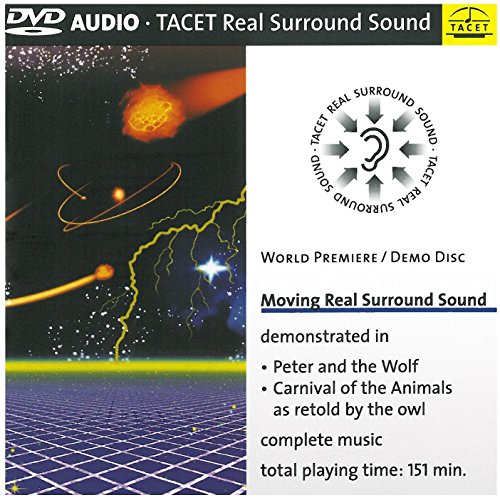 DVD Audio cover with abstract design and text describing "Moving Real Surround Sound" demonstration.