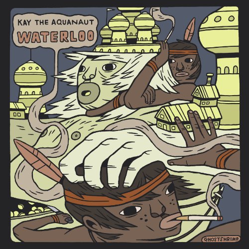 "Album cover art for 'Waterloo' by Kay the Aquanaut, featuring cartoon characters."