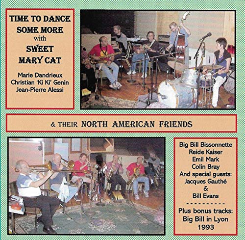 "CD cover with two photos of musicians playing instruments on a green checkered background."