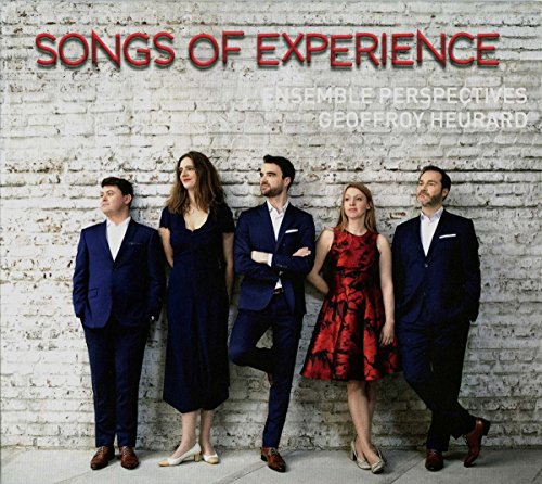 "CD cover featuring five musicians in formal attire standing against a white brick wall."