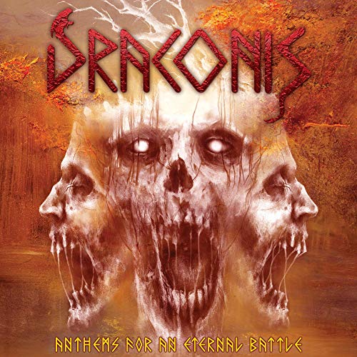 "Album cover with three skulls and 'Draconis' in red, 'Anthems for an Eternal Battle' below."