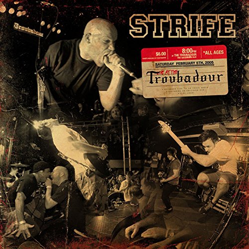Vinyl album cover with a band performing on stage, surrounded by a crowd.