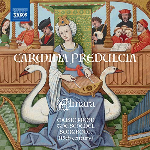 "CD cover featuring medieval illustration of a crowned woman playing a lute."