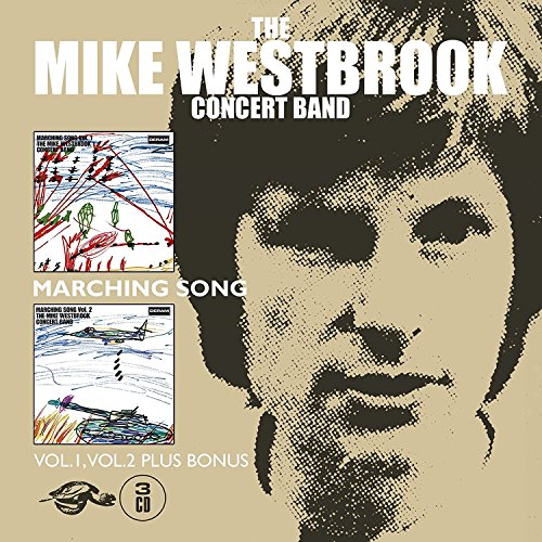 "CD cover with a man's face and abstract illustrations on a beige background."