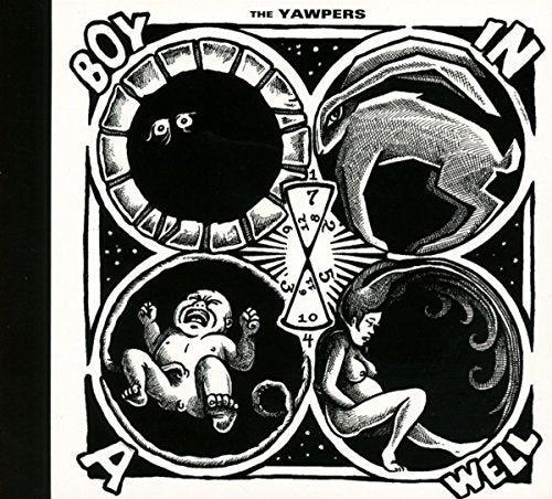"Black and white album cover with surreal illustrations and 'Boy In A Well' text."