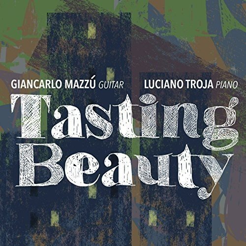 "Tasting Beauty" album cover with abstract background and white, stylized title text.
