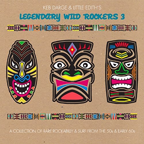 "CD cover with three colorful tiki masks on a brown background."